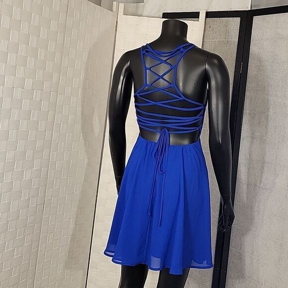 LULUS GOOD DEEDS ROYAL LACE UP STRAPLESS MINI DRESS - Picture 8 of 14